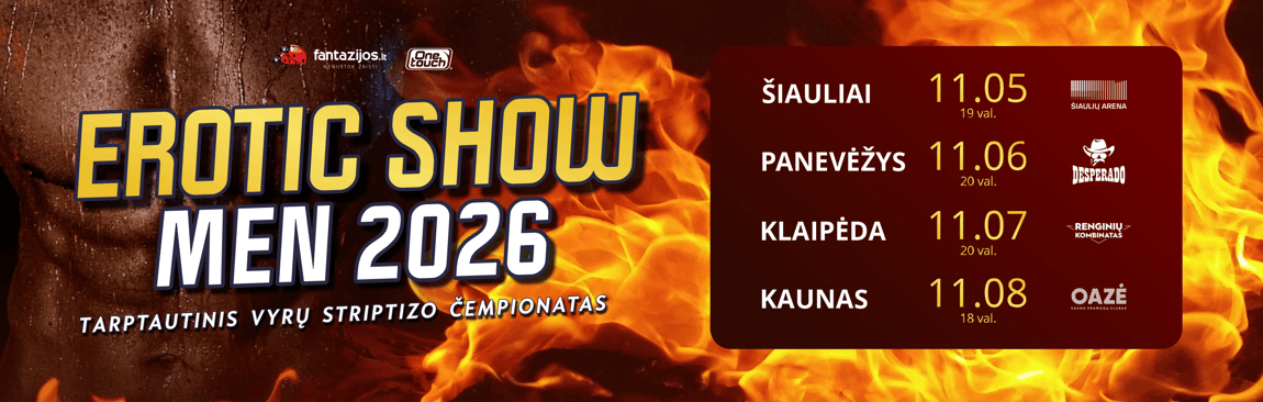 „Erotic Show Men 2026“ sugrįžta į Lietuvą – keturiuose miestuose vyks tarptautinis vyrų striptizo čempionatas